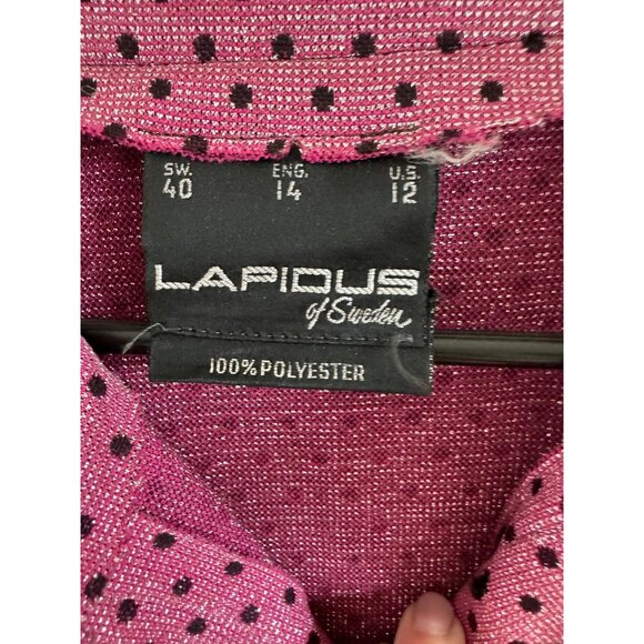 Vtg Pink Black Polka Dot Silver Metallic Maxi Dress with Belt by Lapidus Sweden - Picture 7 of 10